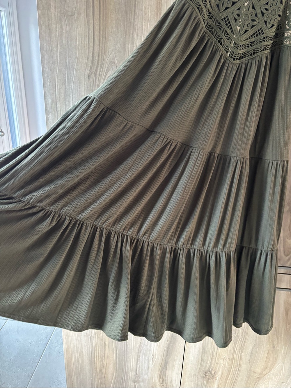 Torrid Olive Crochet Lace Tiered Midi Dress Boho Plus Size 2 18/20 Heavy Flowy - Picture 4 of 13